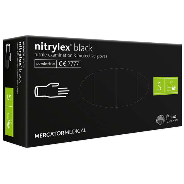 Рукавички нітрилові оглядові нестерильні неприпудрені Nitrylex® Black, розмір S